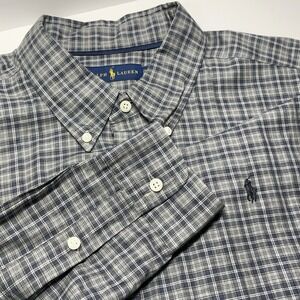 Ralph Lauren‎ Shirt Mens 2XLT Gray Plaid Oxford Classic Fit Preppy College